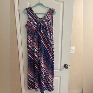 Nina Leonard Blue and Red Floral Maxi Dress